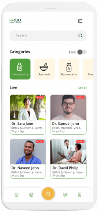 Mobile screens displaying hcura Homeopathy clinic website